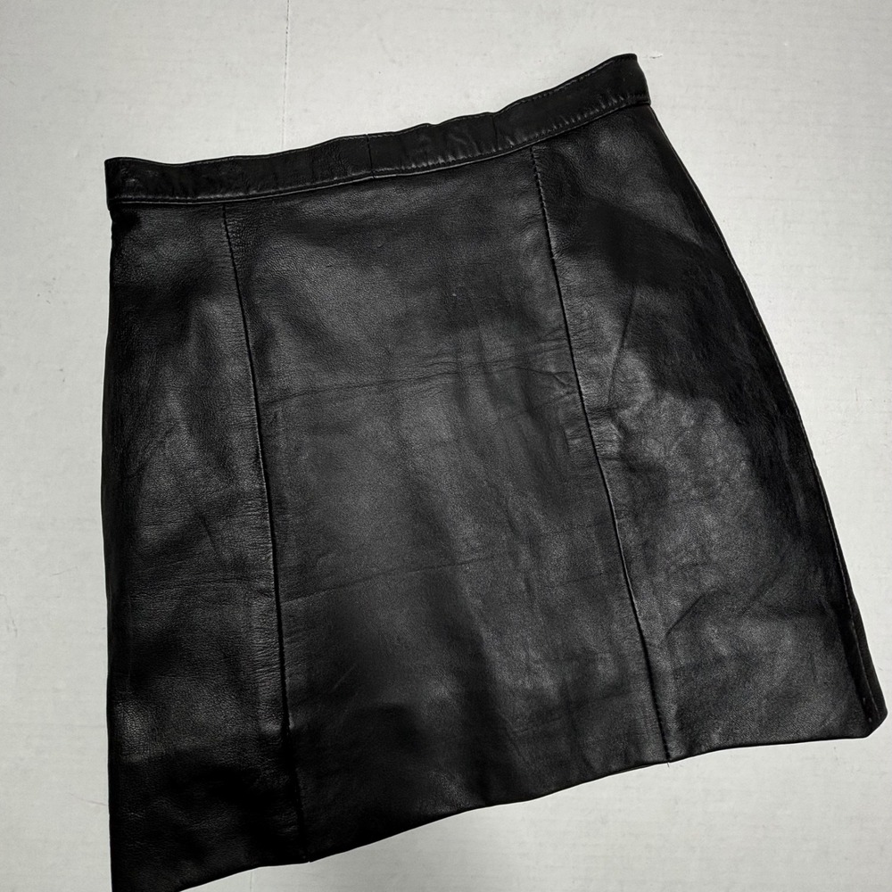 VTG 90s Genuine Soft Leather Mini Skirt Black XS 3/4‎ Micro Punk Rock Lined EUC
